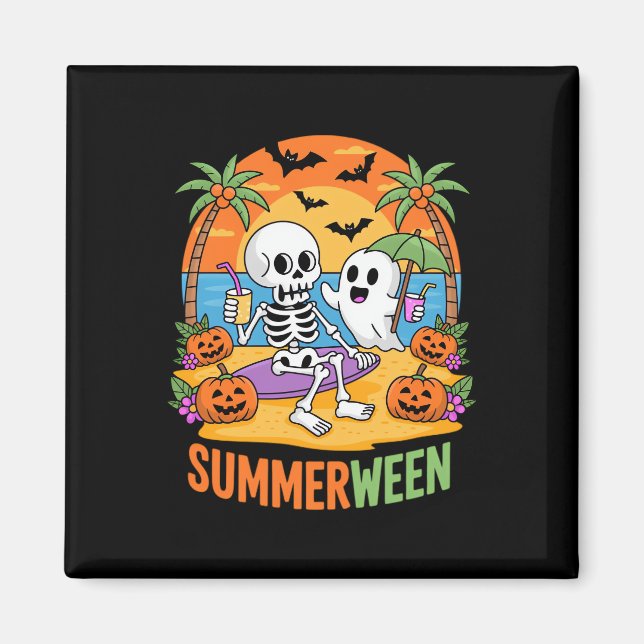 Summerween Skeleton Ghost Beach Halloween-Party Fu Magnet (Vorne)