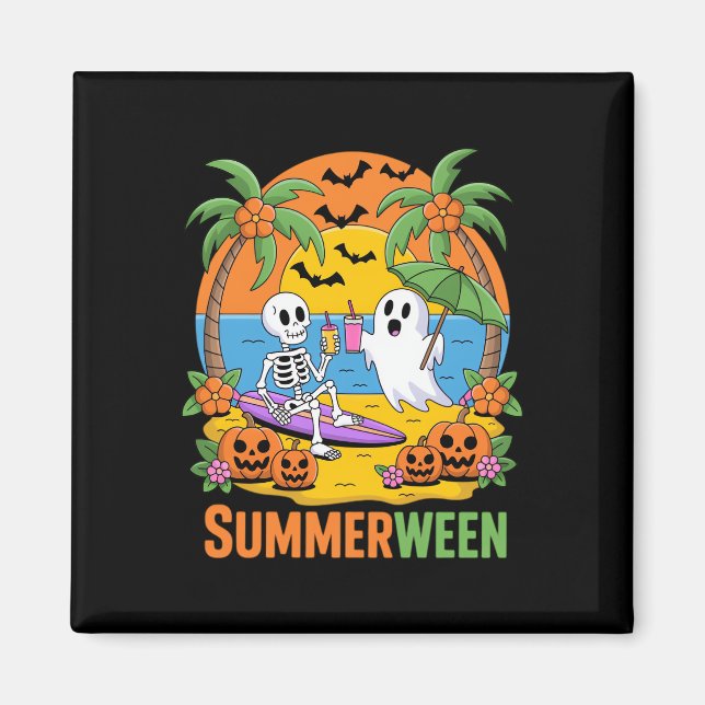 Summerween Skeleton Ghost Beach Halloween-Party Fu Magnet (Vorne)