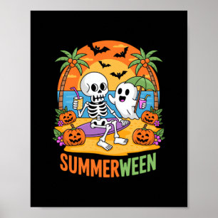 Summerween Skeleton Ghost Beach Halloween-Party Fu Poster