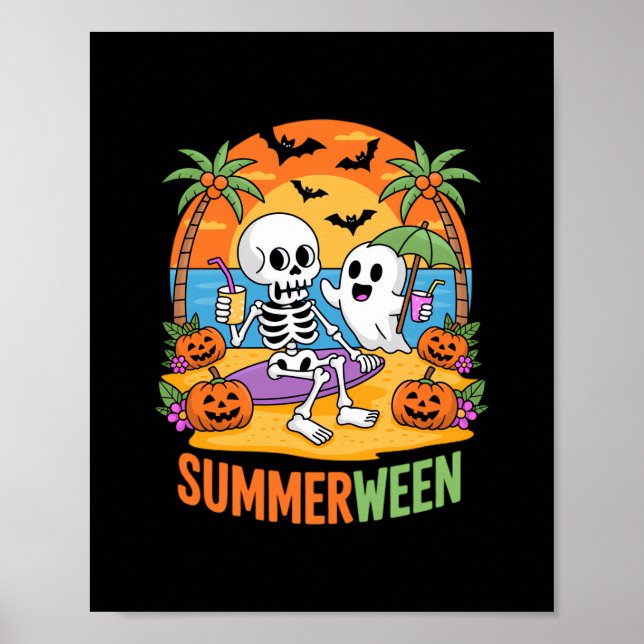 Summerween Skeleton Ghost Beach Halloween-Party Fu Poster (Vorne)