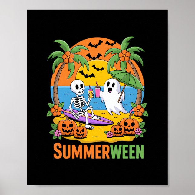 Summerween Skeleton Ghost Beach Halloween-Party Fu Poster (Vorne)