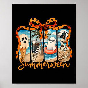 Summerween Skeleton Ghost Beach Party Halloween Vi Poster