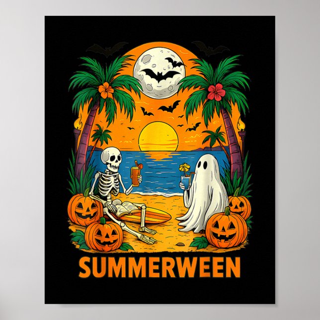 Summerween Skeleton Ghost Beach Party Halloween Vi Poster (Vorne)
