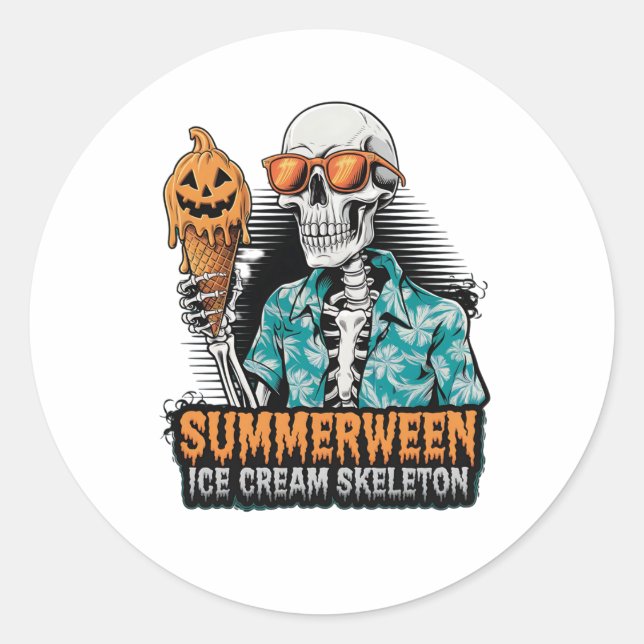 Summerween Skeleton - Spooky Ice Creme Halloween V Runder Aufkleber (Vorderseite)