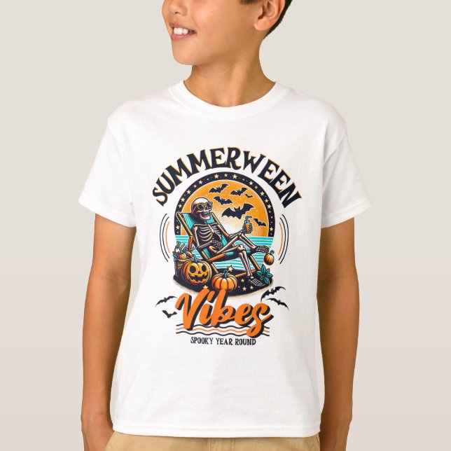 Summerween Skeleton Spooky Year Round Summer Hallo T-Shirt (Vorderseite)