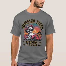 Summerween Skeleton Vibes – Floral Sunset Retro T-Shirt