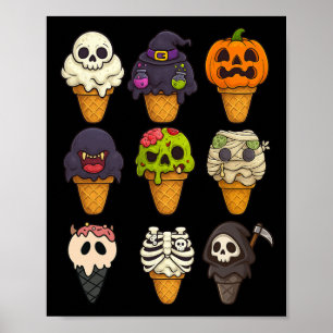 Summerween Skeleton Zombie Pumpkin Mummy Ice Creme Poster