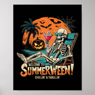 Summerween Skelett Strand Halloween Tropische Kuns Poster