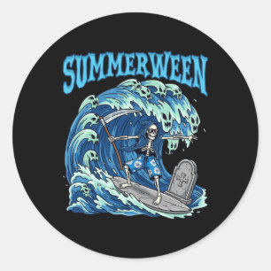 Summerween Skelett Surf Totengräber Strand Gruseli Runder Aufkleber