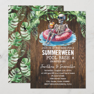 Summerween-Skelett-Tropisches-Pool-Party Einladung