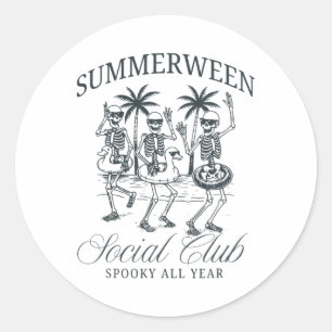 Summerween Social Club Spooky Ganzjährig Skeleton Runder Aufkleber