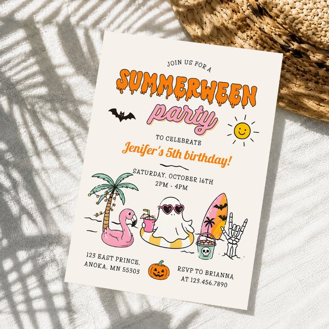 Summerween Sommerpool Halloween Geburtstagsfeier Einladung (Von Creator hochgeladen)
