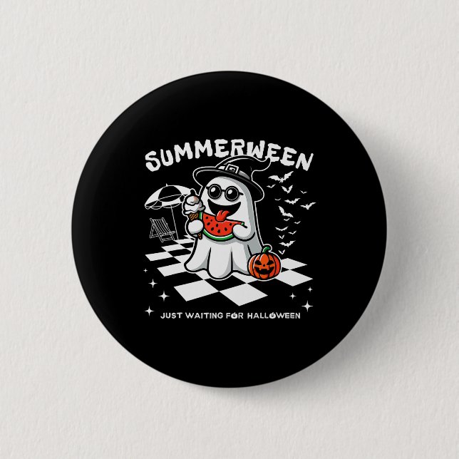 Summerween Spooky Halloween Summer Vibes Pumpkin G Button (Vorderseite)