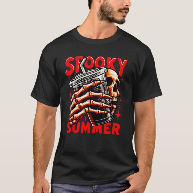 Summerween Spooky Summer Snarky Skeleton Coffee Ha T-Shirt (Vorderseite)