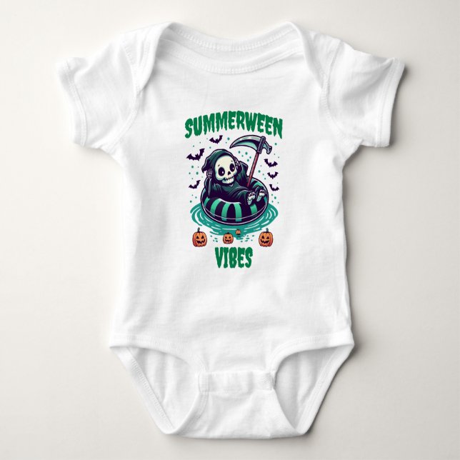 Summerween Stimmung – entspannter Sensenmann Baby Strampler (Vorderseite)
