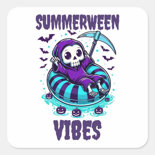 Summerween Stimmung – entspannter Sensenmann Quadratischer Aufkleber (Vorderseite)