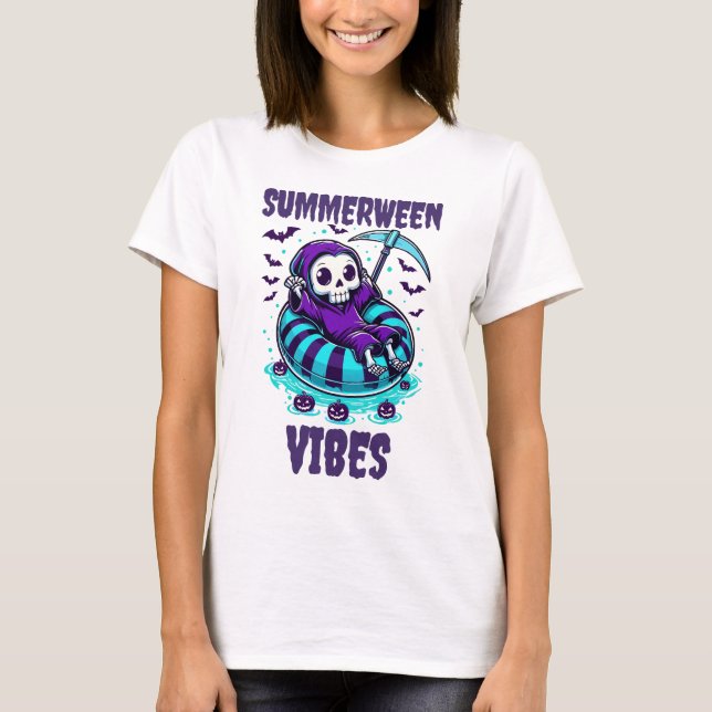 Summerween Stimmung – entspannter Sensenmann T-Shirt (Vorderseite)