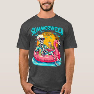 Summerween Stimmung Lustiger Skelett-Flamingo Hall T-Shirt