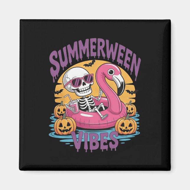 Summerween-Stimmung Skelett Flamingo Grusel Hallow Magnet (Vorne)