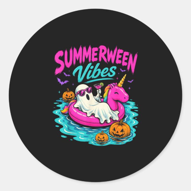 Summerween Stimmung unheimliches Gespenst Einhorn  Runder Aufkleber (Vorderseite)