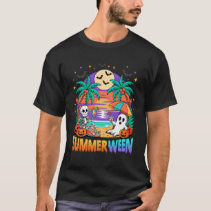 Summerween Summer Skeleton Party Halloween Vibes V T-Shirt
