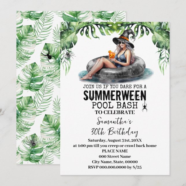 Summerween Tropical Hexe Birthday Party Einladung (Vorne/Hinten)