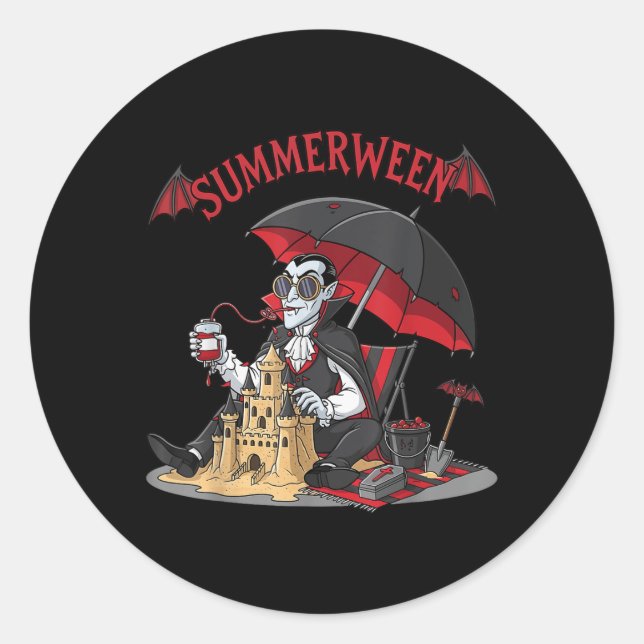 Summerween Vampire Beach Dracula Sandcastle Gotik Runder Aufkleber (Vorderseite)