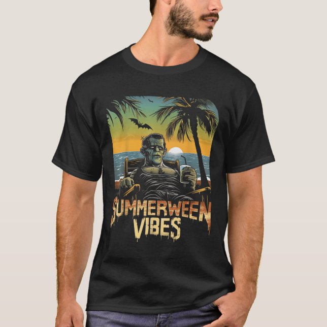 Summerween Vibes Frankenstein Summer Halloween Hol T-Shirt (Vorderseite)