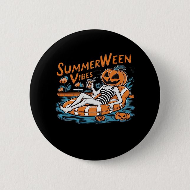 Summerween Vibes für Spooky Summer, Halloween-Gesc Button (Vorderseite)