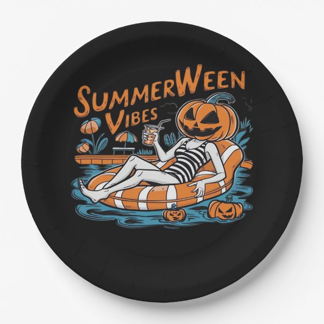 Summerween Vibes für Spooky Summer, Halloween-Gesc Pappteller (Vorderseite)