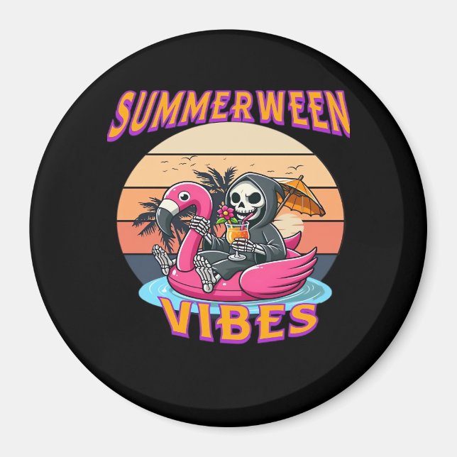 Summerween Vibes Grim Sensenmann Flamingo Float Re Magnet (Vorne)