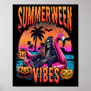 Summerween Vibes Halloween Sommerurlaub Skeleto Poster