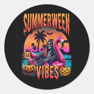 Summerween Vibes Halloween Sommerurlaub Skeleto Runder Aufkleber