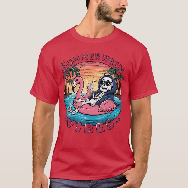 Summerween Vibes Halloween Summer Fun Flamingo Ske T-Shirt (Vorderseite)