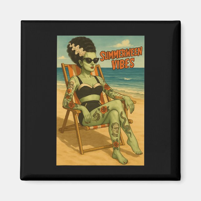 Summerween Vibes Retro Beach Gothic Style T-Shirt Magnet (Vorne)