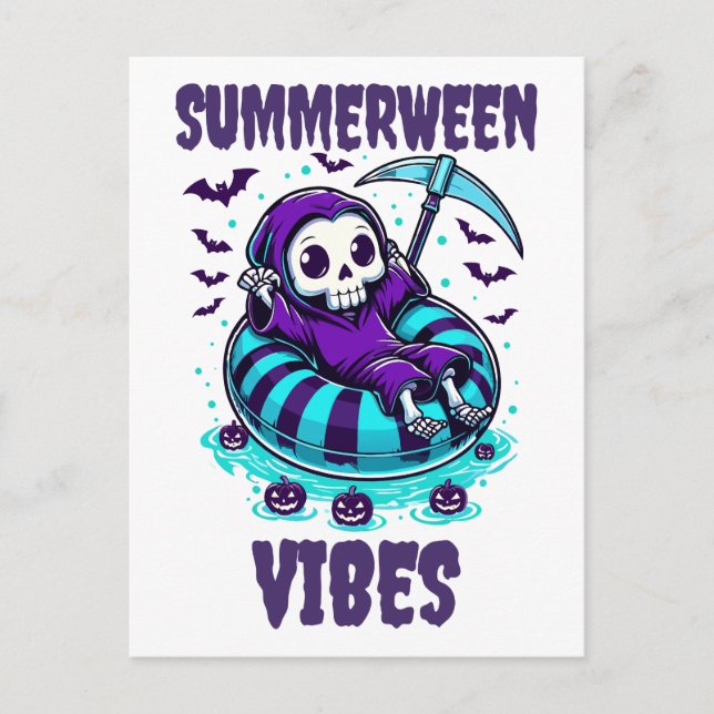 Summerween Vibes - Sensenmann entspannt Postkarte (Vorderseite)