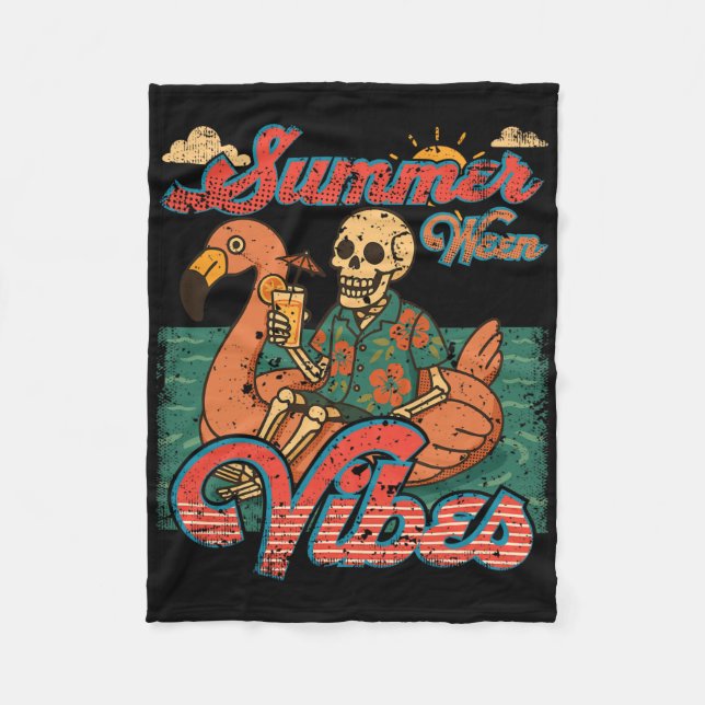 Summerween Vibes Skeleton Flamingo Float Summer Ha Fleecedecke (Vorderseite)