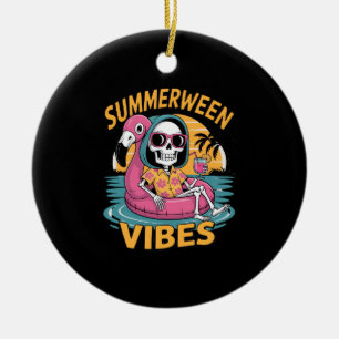 Summerween Vibes Skeleton Flamingo Float Summer Ha Keramik Ornament