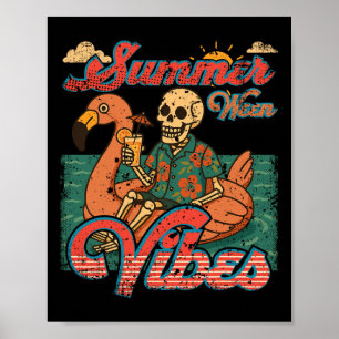 Summerween Vibes Skeleton Flamingo Float Summer Ha Poster