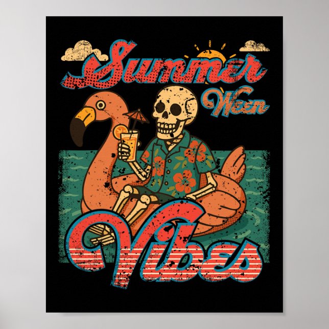 Summerween Vibes Skeleton Flamingo Float Summer Ha Poster (Vorne)