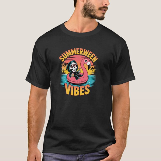 Summerween Vibes Skeleton Flamingo Float Summer Ha T-Shirt (Vorderseite)