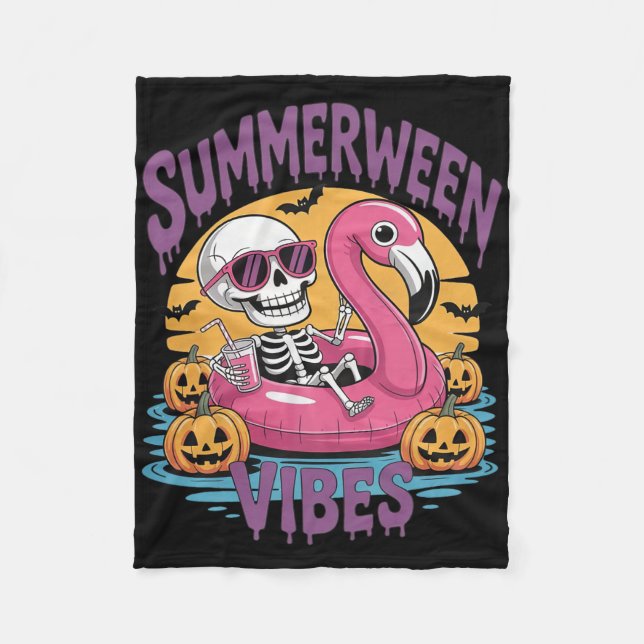 Summerween Vibes Skeleton Flamingo Spooky Hallowee Fleecedecke (Vorderseite)