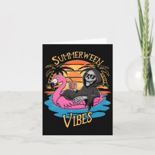 Summerween Vibes Skeleton Flamingo Spooky Hallowee Karte