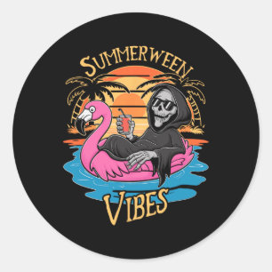 Summerween Vibes Skeleton Flamingo Spooky Hallowee Runder Aufkleber