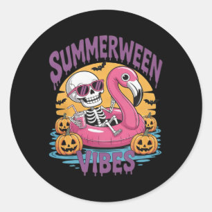 Summerween Vibes Skeleton Flamingo Spooky Hallowee Runder Aufkleber