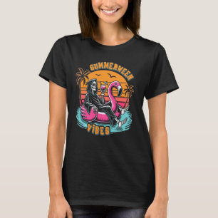 Summerween Vibes Skeleton Flamingo Spooky Hallowee T-Shirt