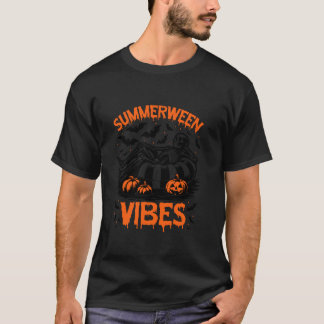 Summerween Vibes Skeleton Float SommerHalloween T-Shirt