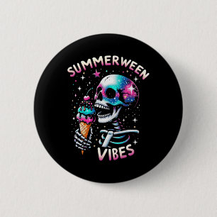 Summerween Vibes Skeleton Ice Cream Summer Hallowo Button
