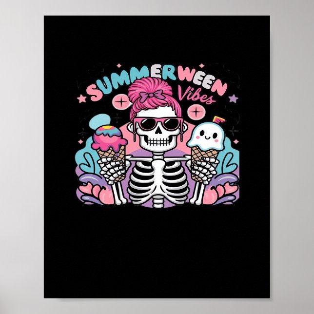 Summerween Vibes Skeleton IceCream Sommerferien Poster (Vorne)