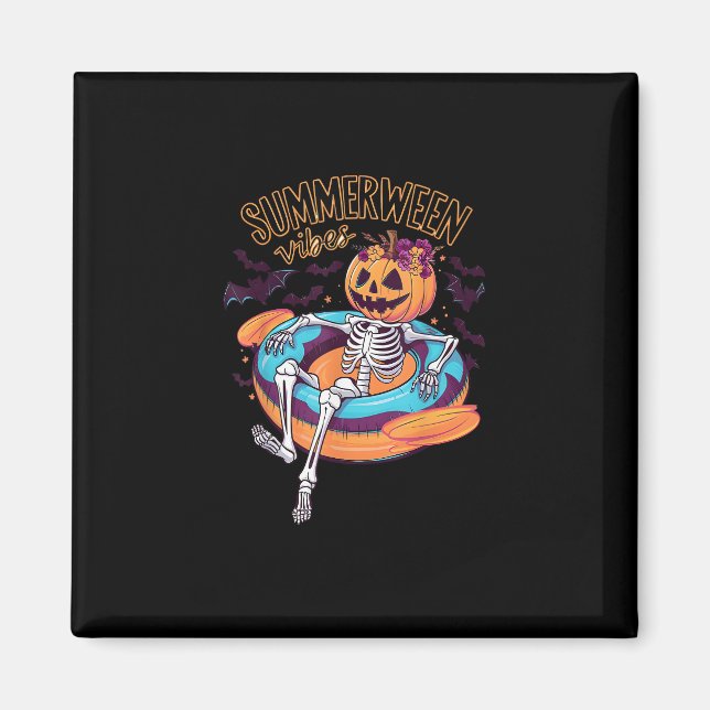 Summerween Vibes Skeleton Pumpkin Sommer Urlaub Magnet (Vorne)